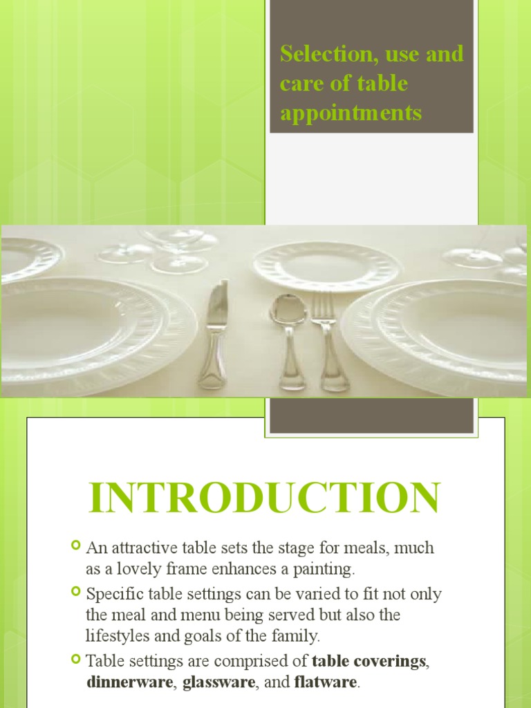 Guide to Table Appointments and Care | PDF | Tableware | Porcelain