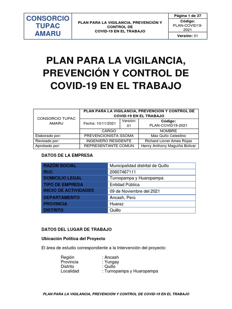 Plan Covid-19-Consorcio Tupac Amaru | PDF | Lavado de manos | Salud pública
