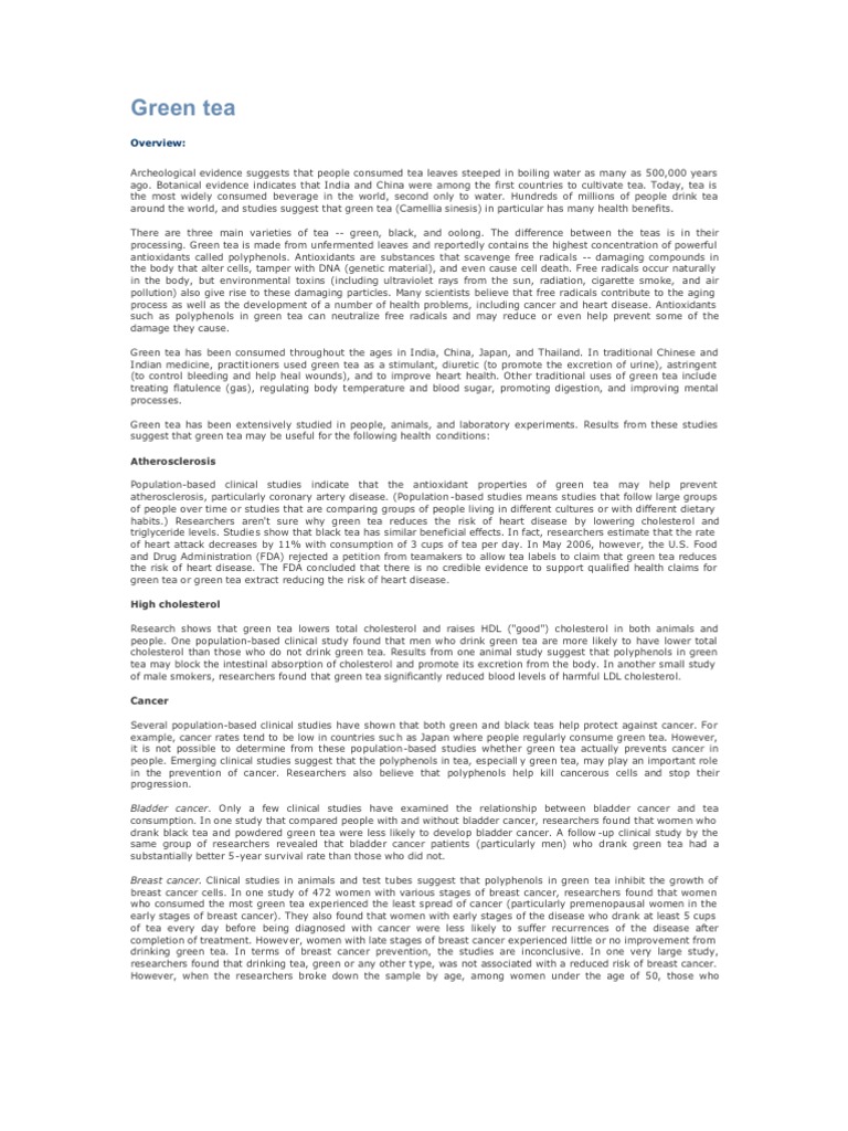 Green Tea PDF Green Tea Cholesterol
