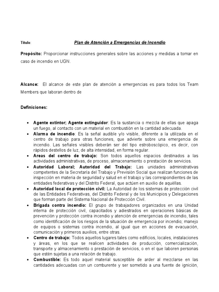 Plan de Emergencia ante Incendios | PDF | Combustibles | Redox