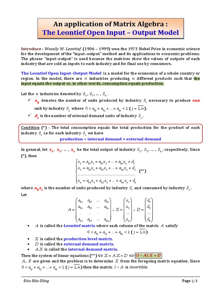 The Leontief Open Input - Output Model | PDF | Input–Output Model ...
