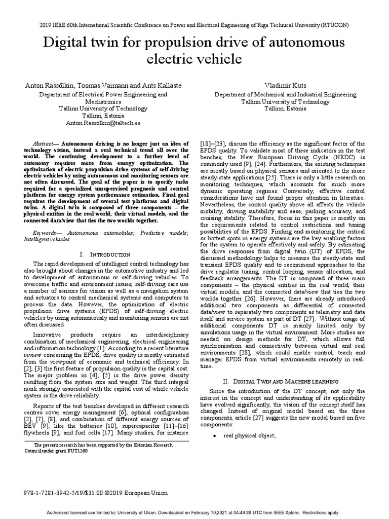Digital Twin For Propulsion Drive of Autonomous Electric Vehicle | PDF ...