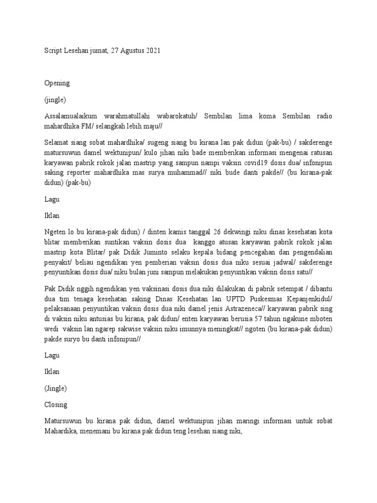 Script Siaran Radio Jawa | PDF | Pengembangan Diri