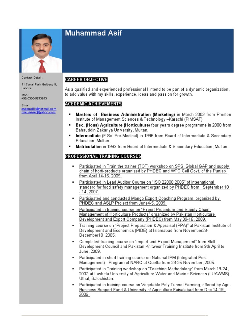 Asif's CV For Star Farm-Pakistan | PDF | Pakistan | Agriculture