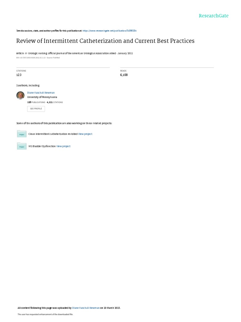 Review of Intermittent Catheterization and Current PDF Urinary