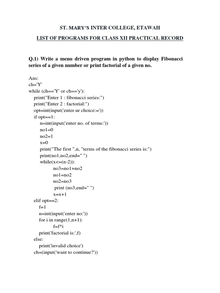 Smic Class Xii Python Practicals-2021 | PDF | Function (Mathematics ...