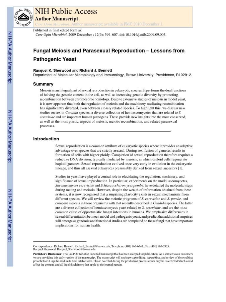 Fungal Meiosis in Pathogenic Yeast | PDF | Saccharomyces Cerevisiae ...