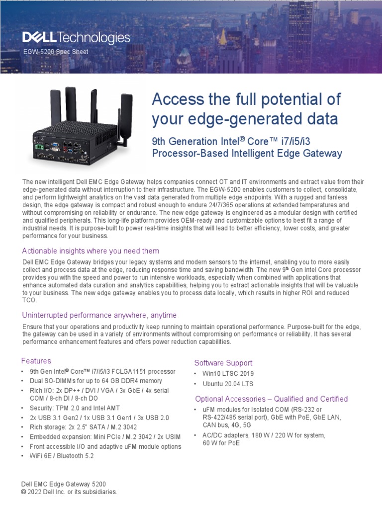 Dell Technologies Edge Gateway 5200 Spec Sheet PDF Usb Electrical