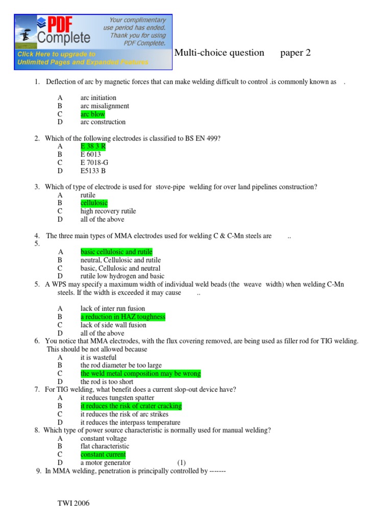 Cswip 3 1 Multiple Question Pdf Welding Construction