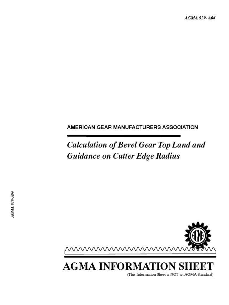 Agma 929 A06 Calculation of Bevel Gear Top Land and Guidance On Cutter