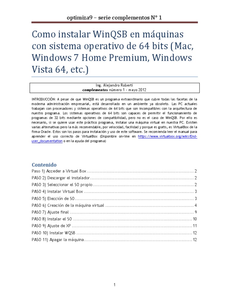 Como Instalar WinQSB en M Quinas Con Sistema Operativo de 64 Bits | PDF ...