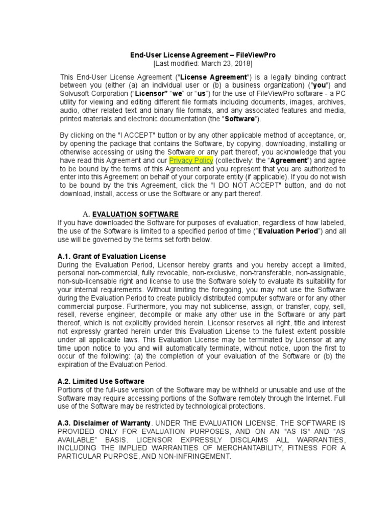 End User License Agreement Fileviewpro Privacy Policy PDF