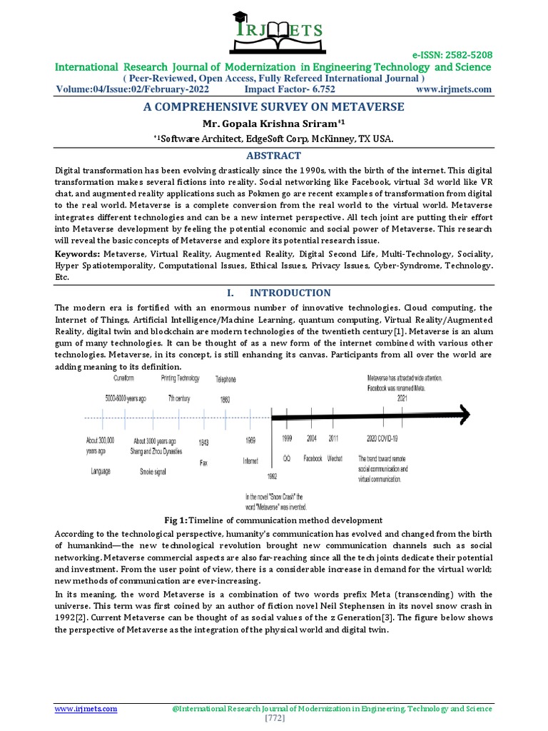 Key Requirements for Metaverse Survey | PDF | Augmented Reality ...