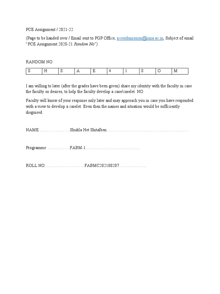 PCE Assignment Random Key | PDF