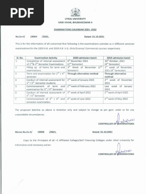 Examination Calendar 2021 22
