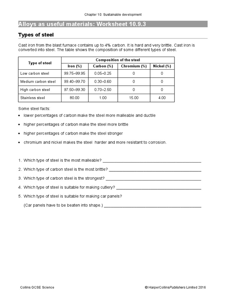 Lesson 9 Alloys Worksheet | PDF