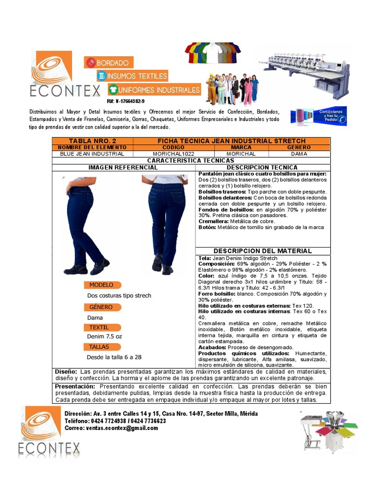 Ficha Tecnica Jean Dama, PDF, Pantalones