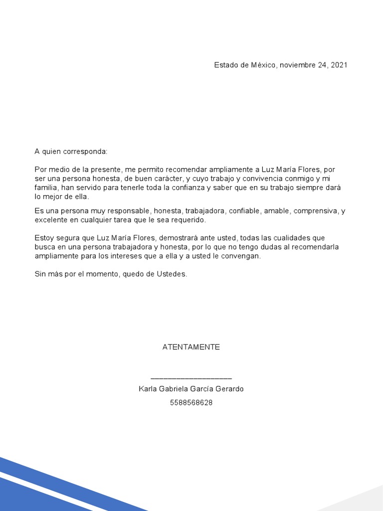 Modelo de Carta de Recomendacion Vecinal Word PDF