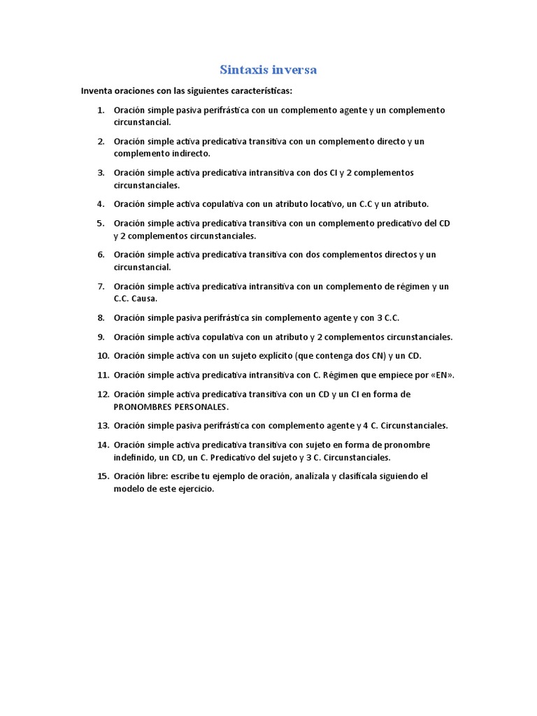 Ejercicios de Sintaxis Inversa | PDF