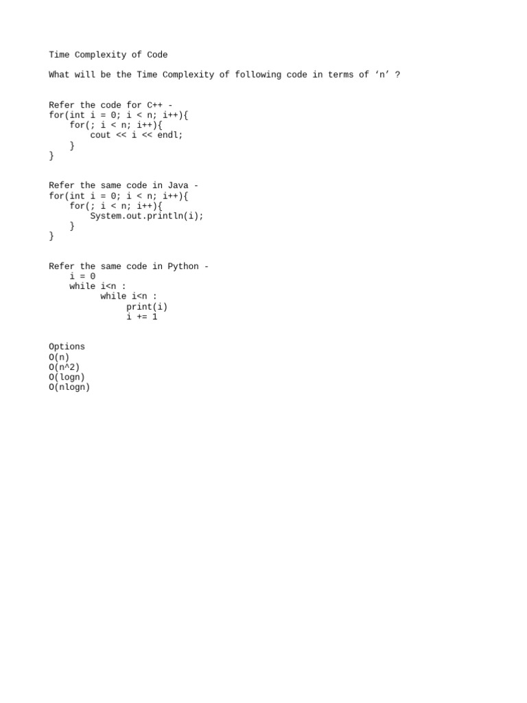 Time Complexity of Code | PDF