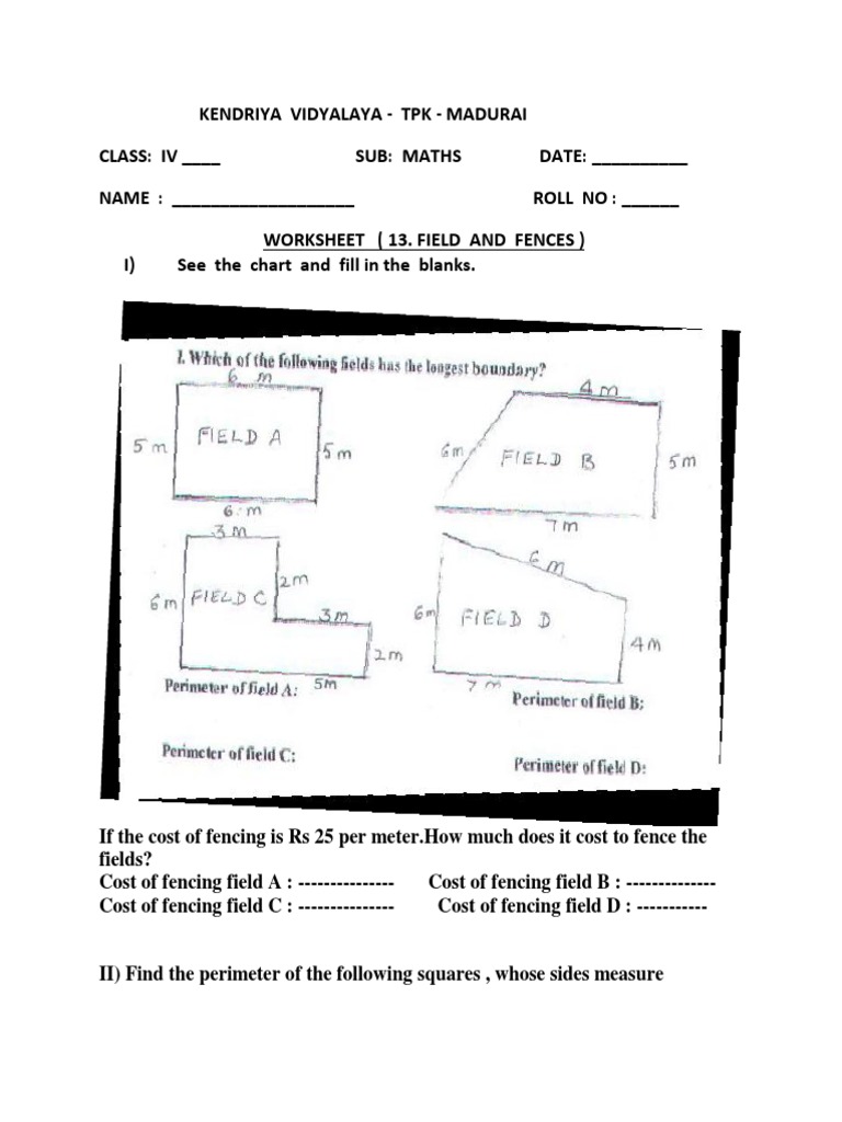 Class IV Maths Worksheet on Fencing | PDF