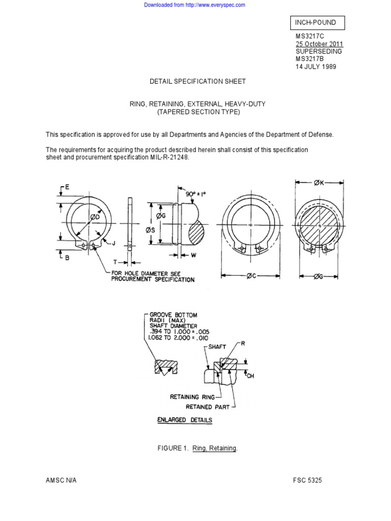 Specifications for HeavyDuty External Retaining Rings PDF Strength