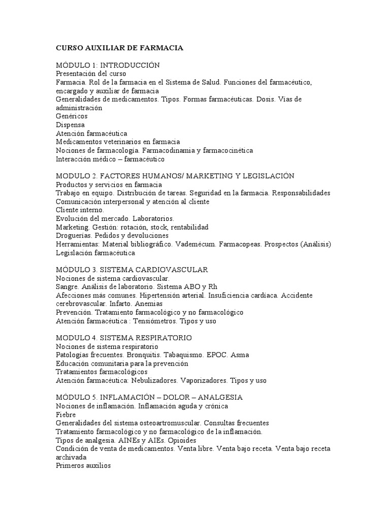 Curso Auxiliar de Farmacia PDF Farmacia Farmacéutico