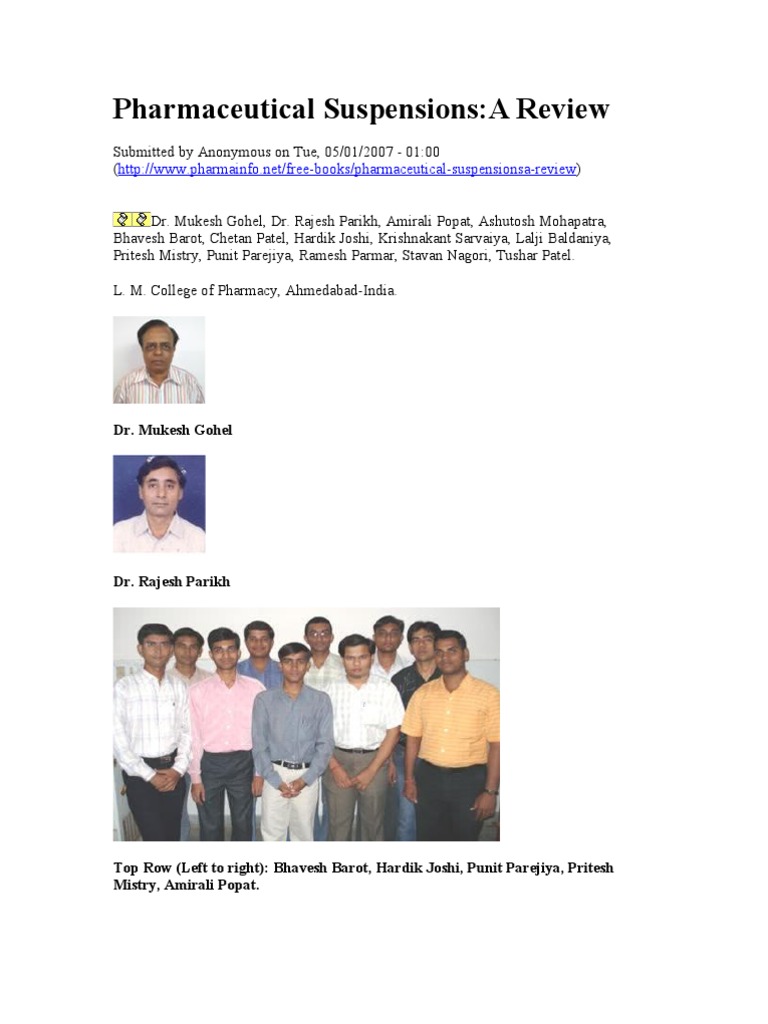 Pharmaceutical Suspensions PDF Shear Stress Suspension (Chemistry)