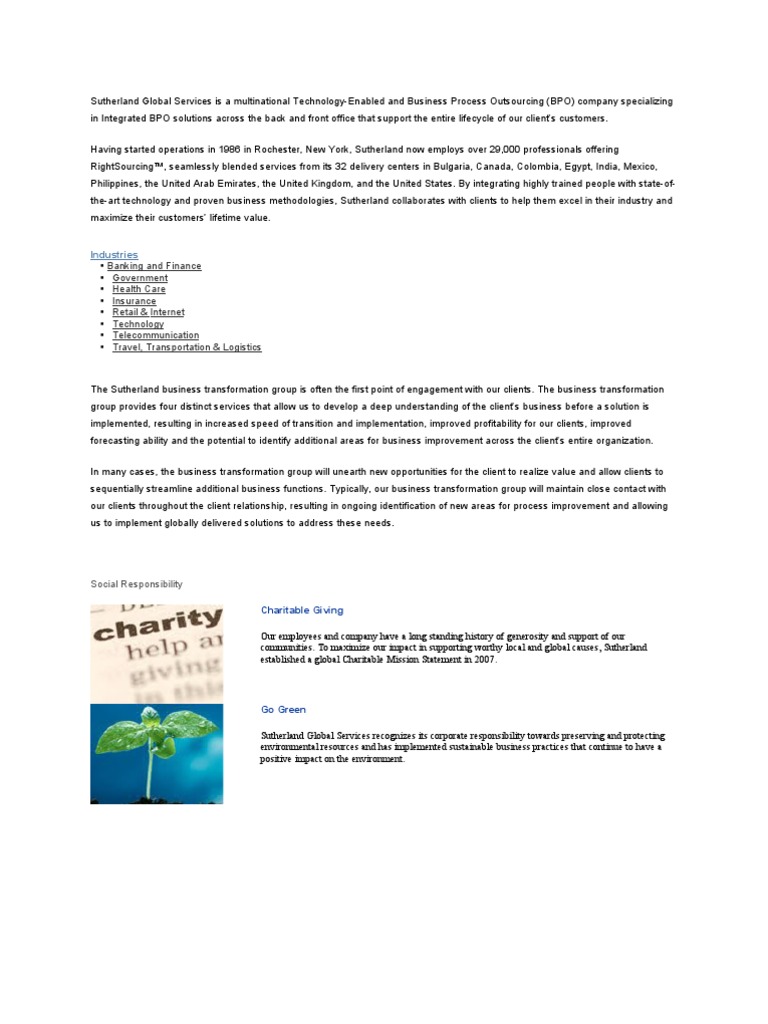 Sutherland Global Services PDF Business Process Outsourcing