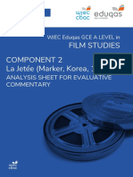 Film Studies Component 2 La Jetée (Marker, Korea, 1962) : Analysis Sheet For Evaluative Commentary