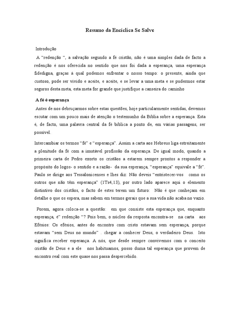 Resumo Da Enciclica Spe Salvi 1 Pdf Amor Fé