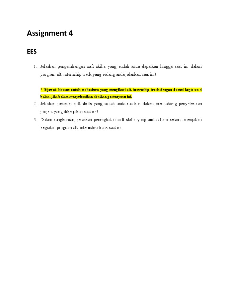 Assignment Bulan 4 - Alt. Internship Track - EES | PDF | Karier ...