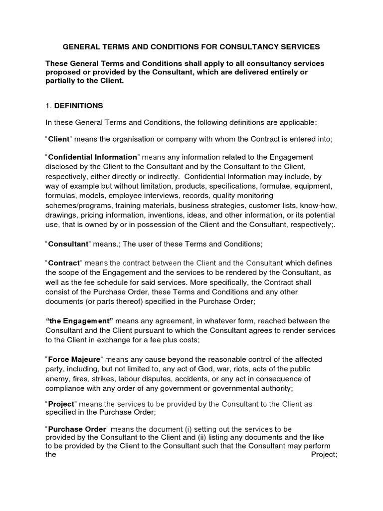 General Terms and Conditions For Consultancy Services | PDF | Indemnity ...