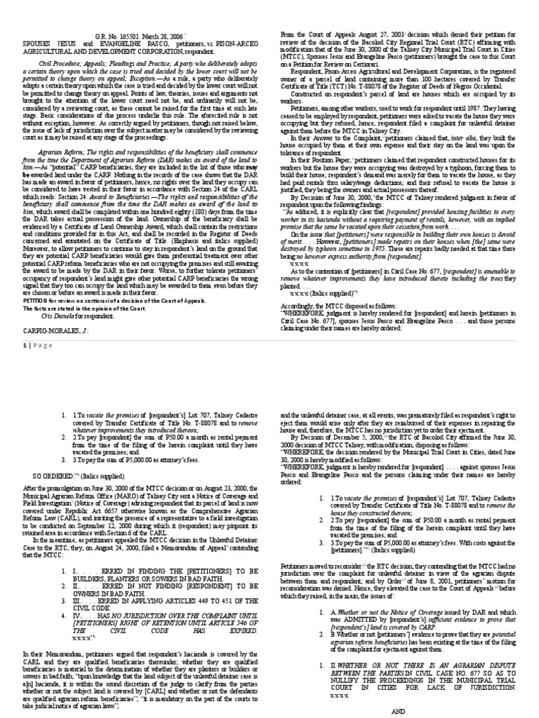 Be Awarded Land Under The CARP. Nothing in The Records of The Case