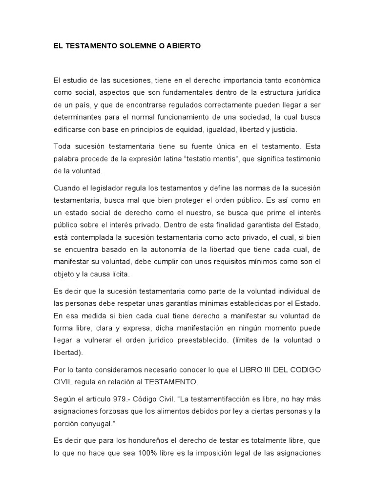 Testamento Solemne: Conceptos Clave | PDF | Voluntad y testamento ...