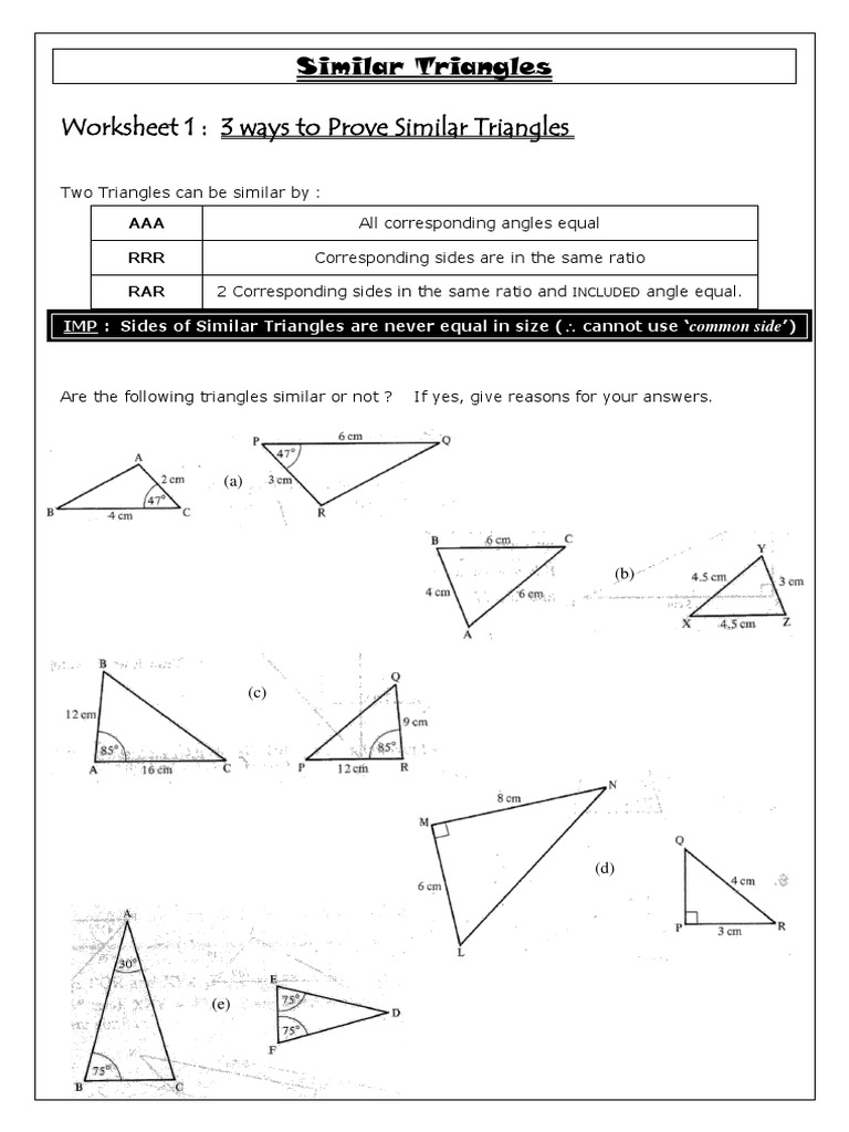 Yr 11 TR 2 Week 3 Similar Triangles Worksheets PDF Triangle