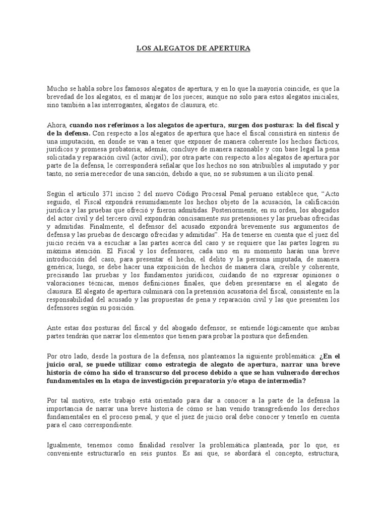 Alegatos de Apertura en el Proceso Penal | PDF | Procedimiento Criminal ...