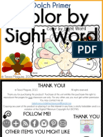 Turkey Color by Sight Word Dolch Primer