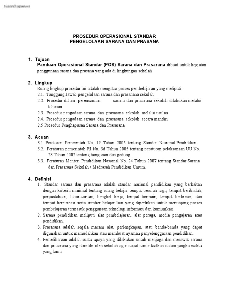 SOP Pengelolaan Sarana Prasarana Sekolah | PDF