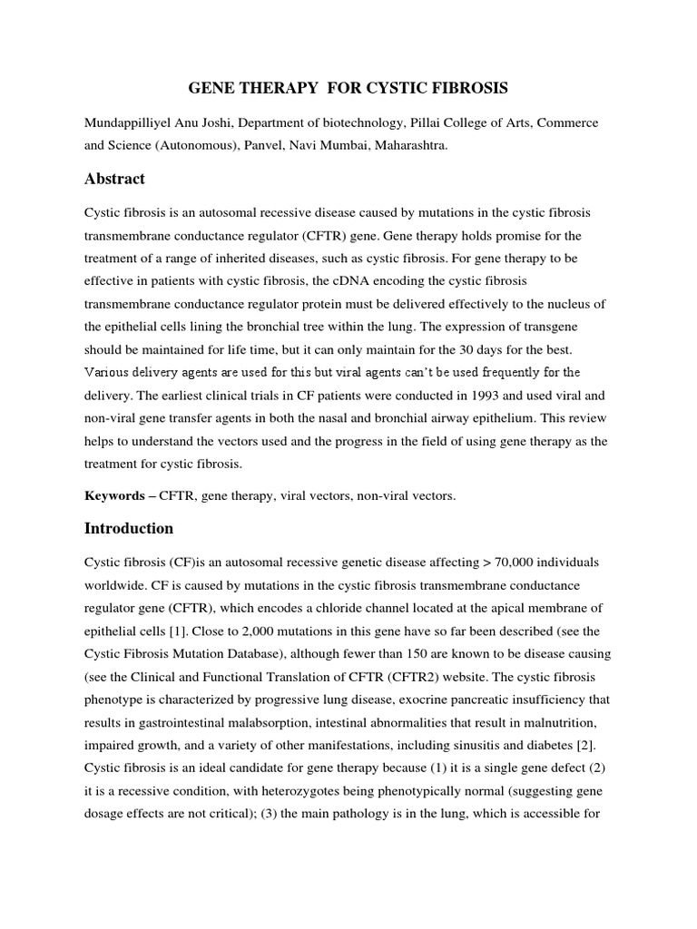 Gene Therapy For Cystic Fibrosis | PDF | Viral Vector | Gene Therapy