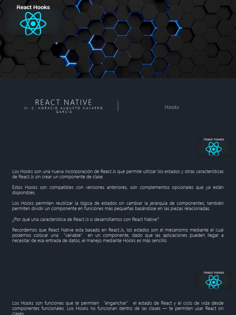 Introducción a Hooks en React Native | PDF | Gestión de tecnología de ...