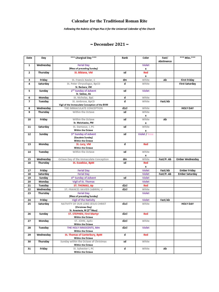 Traditional Roman Rite Calendar 2023 | PDF | Liturgical Year | Lent
