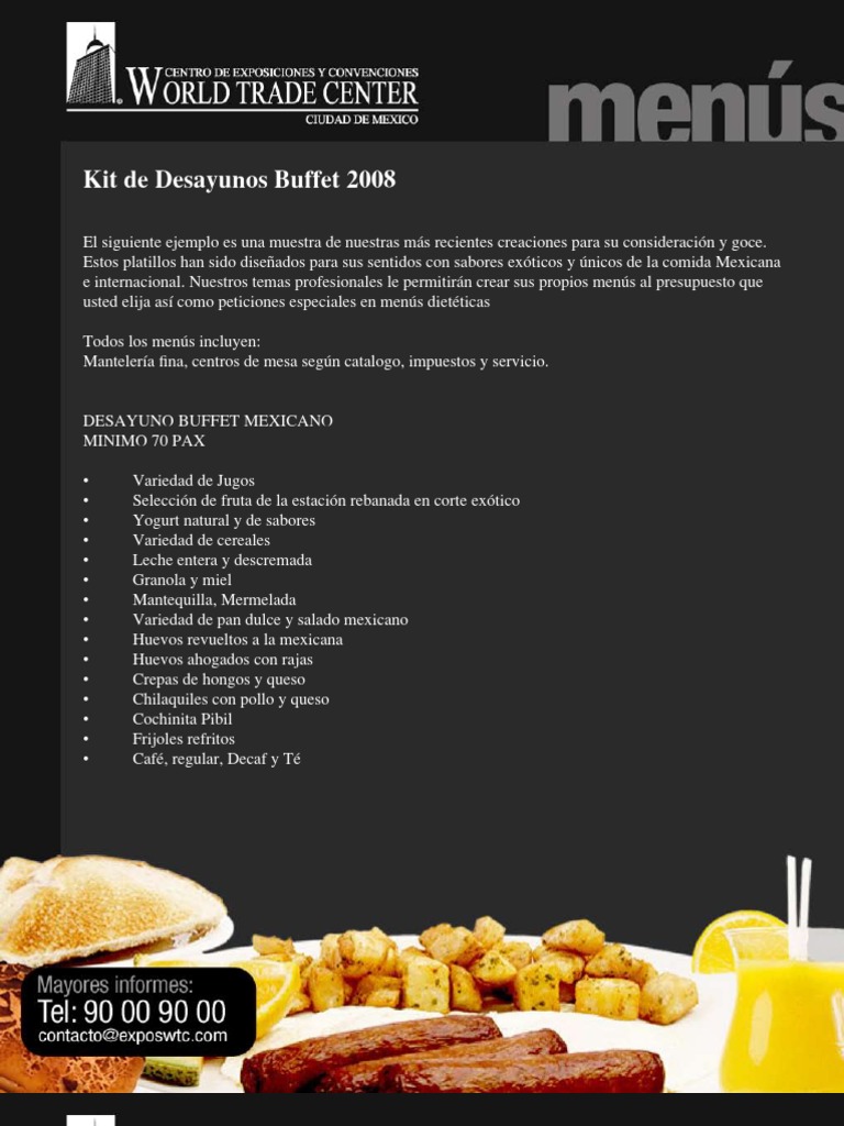 Desayuno Buffet | PDF | Comportamientos alimenticios de los humanos |  Preparación de comida y bebida