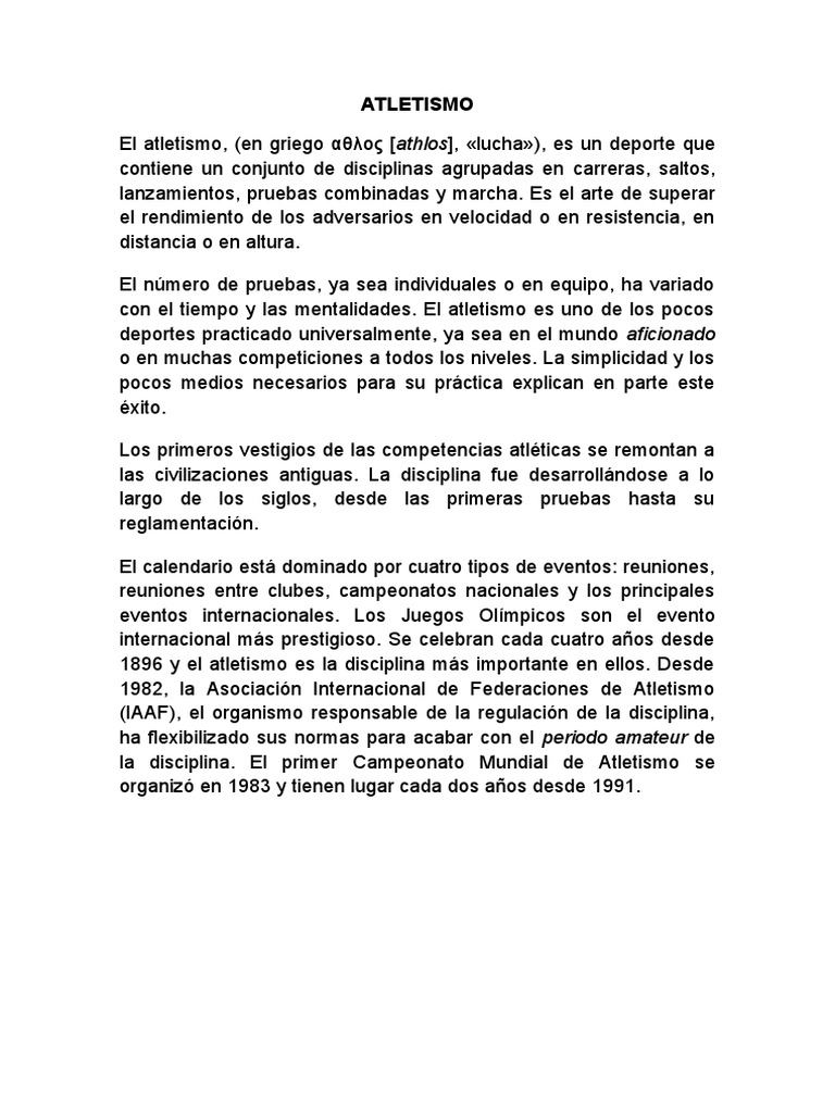 ATLETISMO | PDF | Deporte del atletismo | Deportes individuales