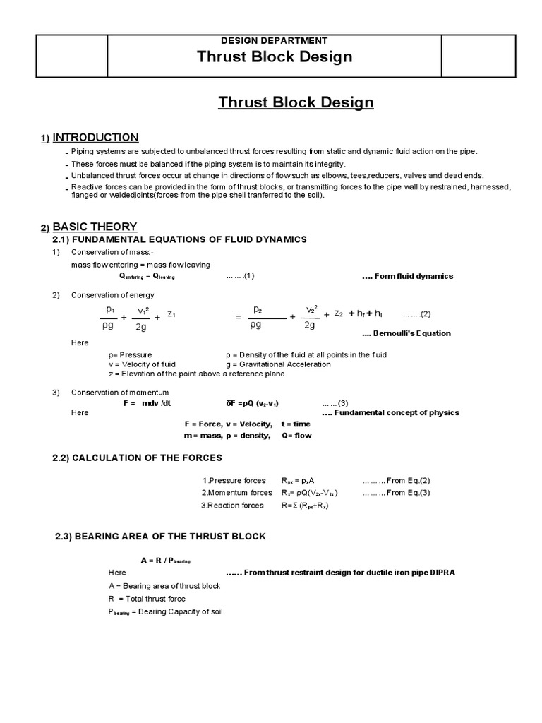 Thrust Block Calculation PDF Fluid Dynamics Force
