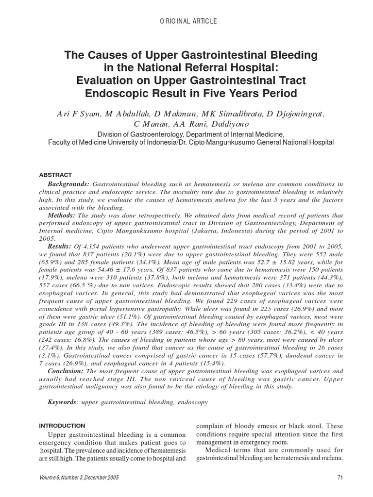 The Causes of Upper Gastrointestinal Bleeding in The National Referral ...