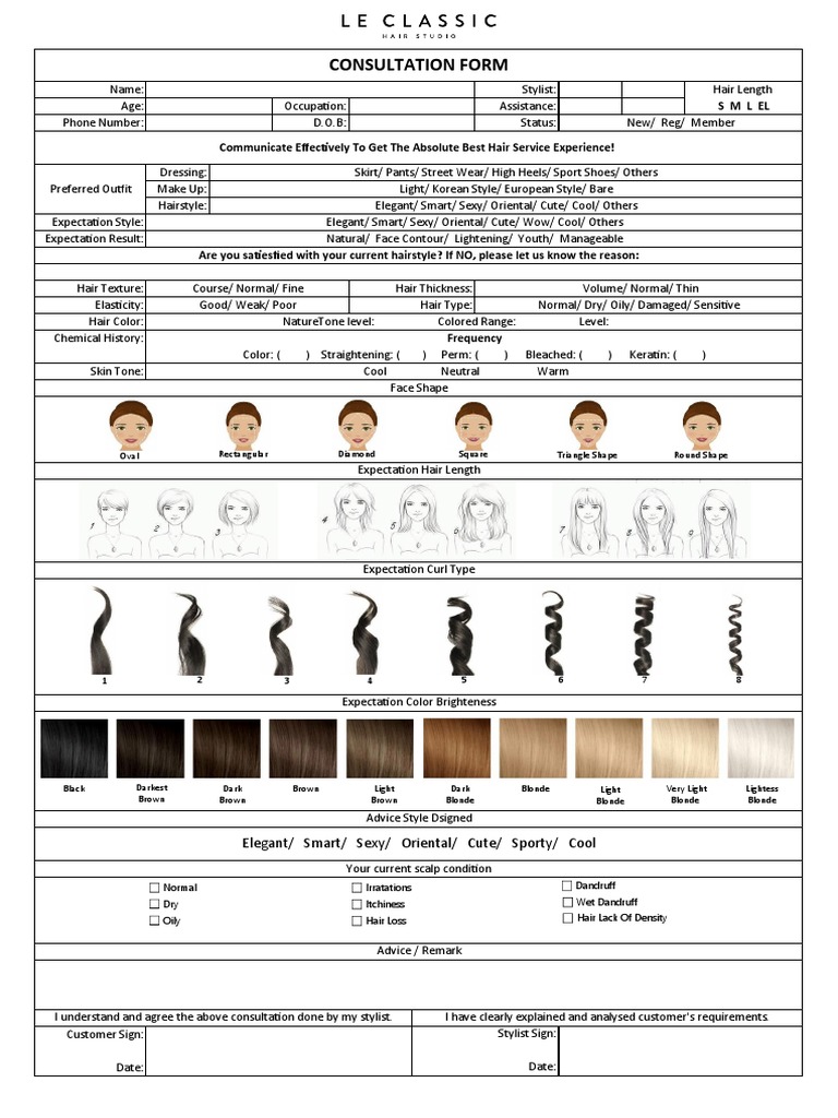 Consultation Form Page 01 PDF Hair Hairstyle