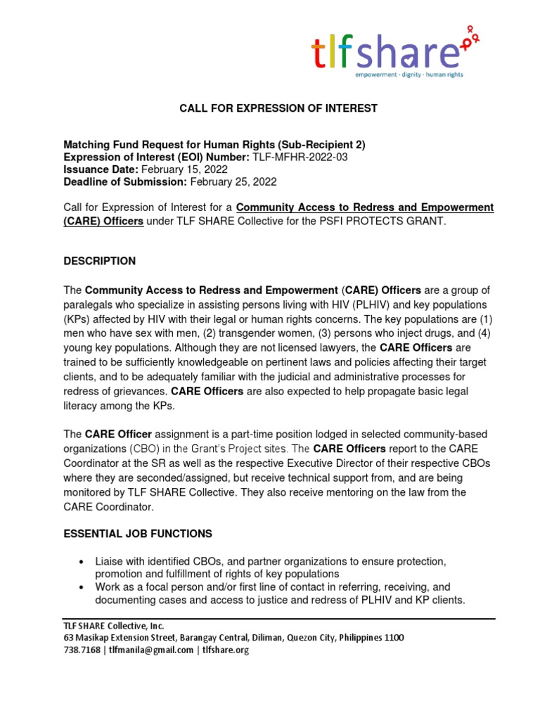 Call for CARE Officers EOI - TLF SHARE | PDF | Paralegal | Justice