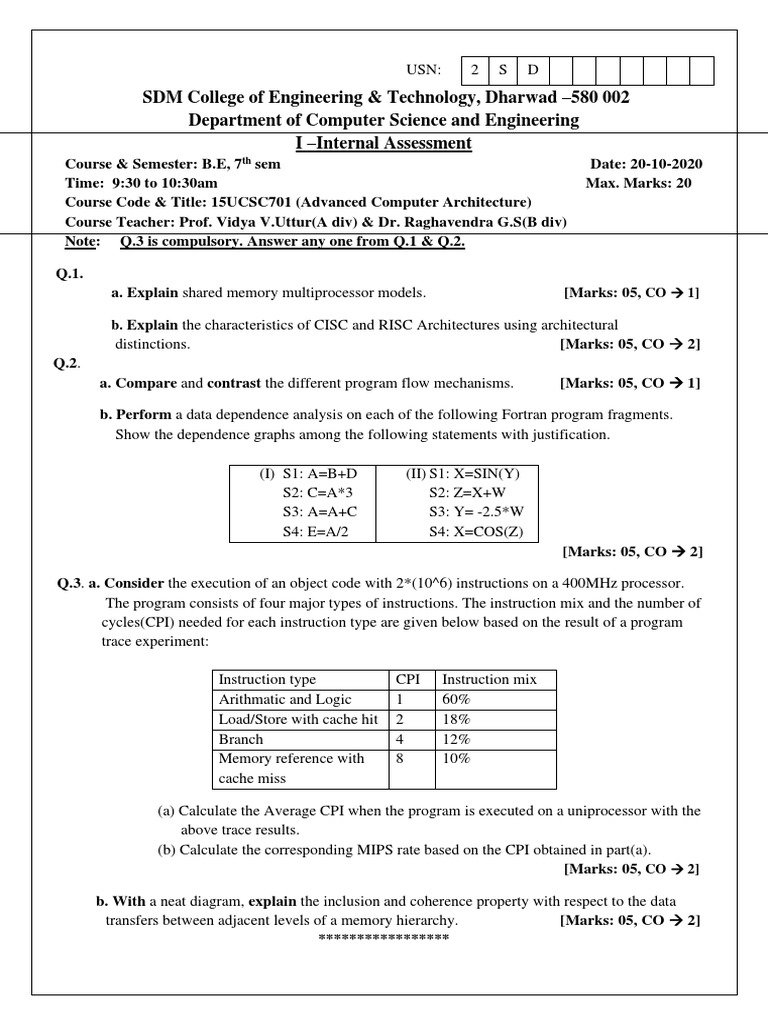 Advanced Computer Architecture Assessment | PDF | Central Processing ...