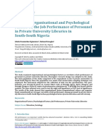 Impact of Organisational and Psychological Factors On The Job Performance of Personnel in Private University Libraries in South-South Nigeria